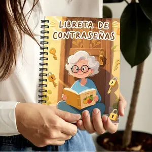 1 pc 8.3x5.5 inch Spanish cartoon elderly women's notebook, anti-forgetting password organiser. Notebook pages designed for the elderly, supporting recording of website login details.  Spanish cover secure login organiser notebook, privacy keeper notebook