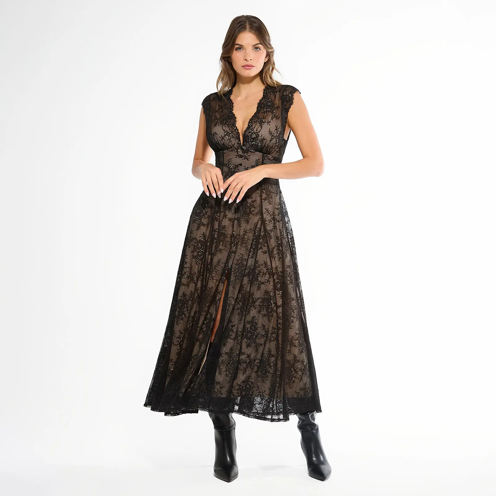 shapewear boho floral lace front slit maxi dress Popilush - A-Line Waist Smoothing & Bust Support Formal Soft size:2R night versatility. kraagloos 27 New Year's Eve
