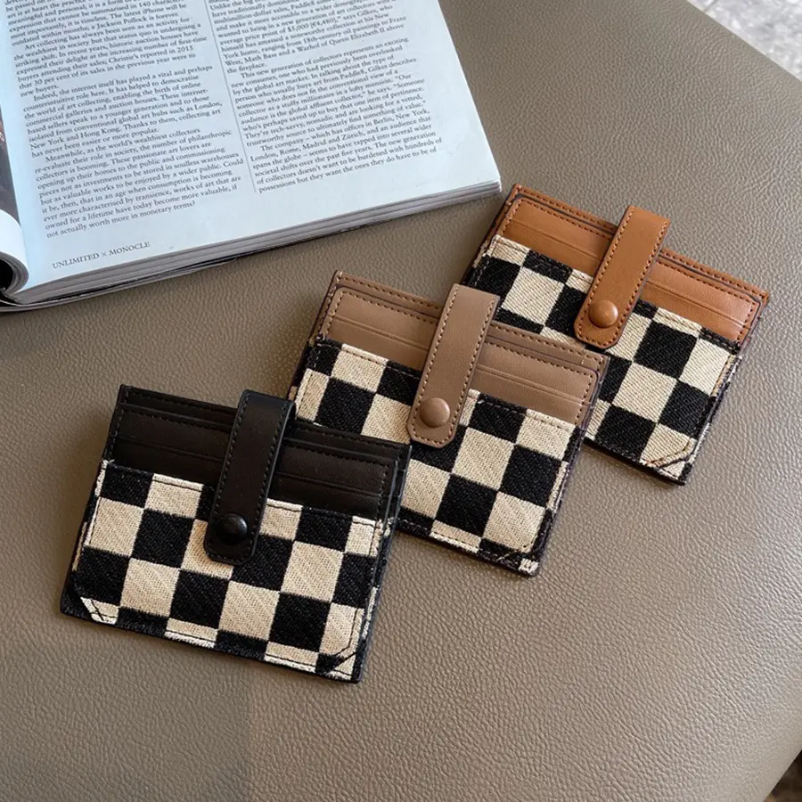 Women's Plaid Print Colorblock Card Holder Wallet - Compact Short Size, Secure Zipper Closure, Casual Stylish Accessory with Colorblock Flair for Organized Daily Use of Credit Cards, ID & Smartphones