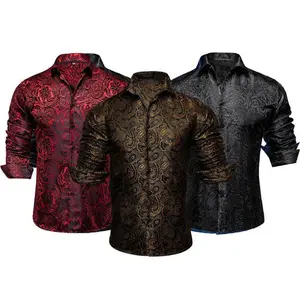 3 Pack Luxury Formal Casual Men Paisley Floral Anti-Wrinkle Dress Breathable Anti-Wrinkle Slim Long Cufflinks Cotton Cloth Men Shirt Business Top Wedding Party Menswear Gamis Brown + Blue + Black Tropical