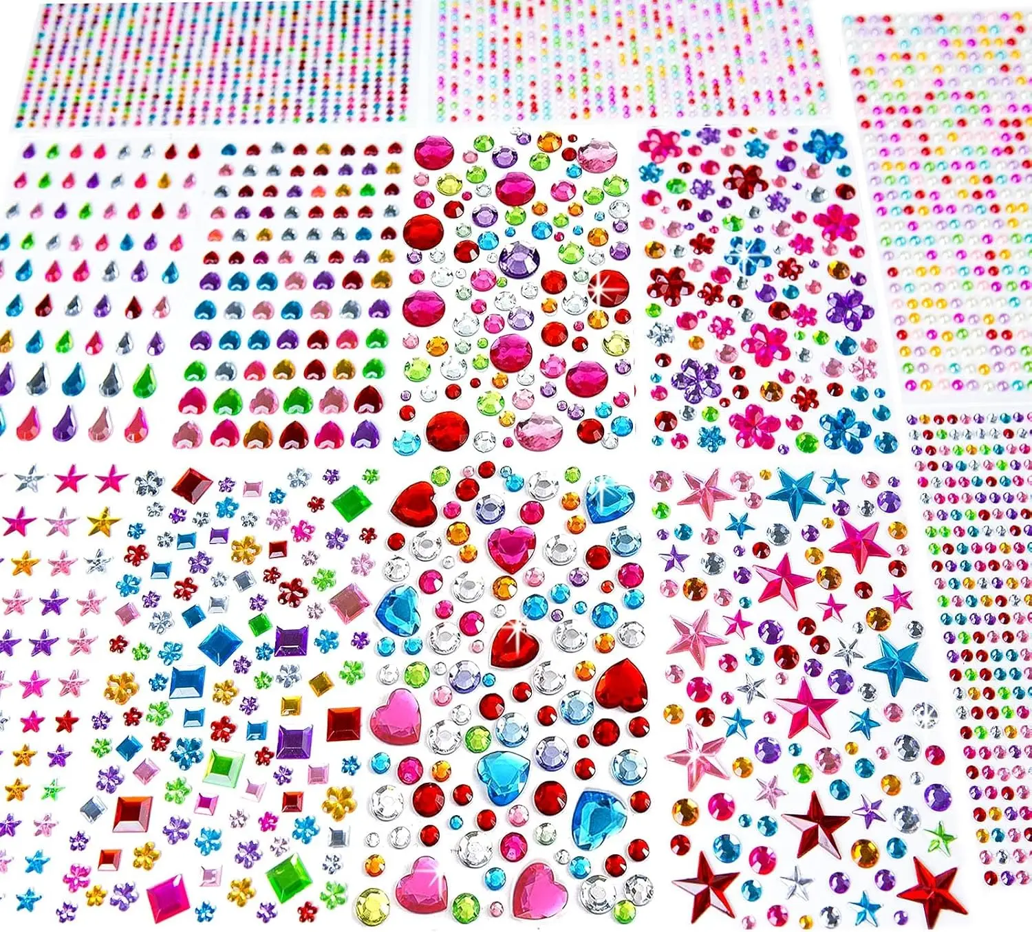 3228pcs Self-Adhesive Acrylic Stickers, Assorted Shapes DIY Craft Decorative Diamond Stickers for Scrapbooking & Stamping