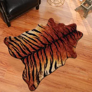 1pc Wild Tiger-Print Faux Cashmere Accent Tiger Pattern Rug, Bedside & Bath Fast-Dry Slip-Proof, Machine-Wash Fade-Free, Gift-Ready Mini Animal Rug