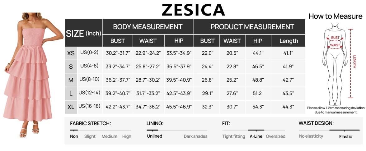 ZESICA Women‘s Summer Boho Strapless Maxi Dress 2025 Casual Sleeveless Off Shoulder Smocked Tiered Beach Long Sundress