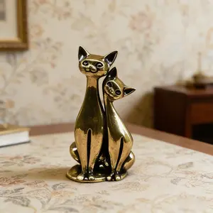 Couple Cat Figurine, Metal Cat Sculpture, Living Room Desktop Decoration Craft, Study Desk Decor, Housewarming Gift