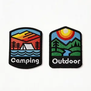 2Pcs Camping & Outdoor Velcro Patch Set | Embroidered Morale Badge for Backpack, Hat & Jacket | Hiking Adventure Style