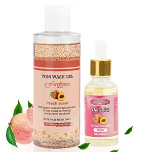 Natural Feminine Wash Yoni Oil Set, Body Cleanser with Cleaning Factor, Yoni Wash for Women pH Balance,1 fl.oz Peach Feminine Oil & 6.7 fl.oz Intimate Cleanser