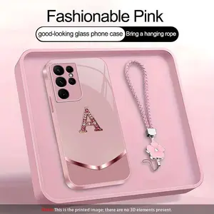 Suitable for [Galaxy S22 Ultra 5g] high-end women's phone case🤩，a beautiful four-leaf clover lanyard is included🍀，simple yet sophisticated design, 26 English letters to choose from, printable patterns, non-glittery diamonds YM99