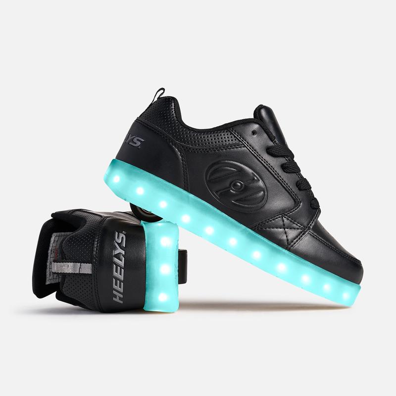 Light UP Heelys Shoes with Wheels! All Black Premium 1 Lo Heelys have lights on the bottom. Recharable with on and off button