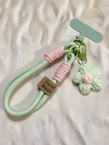Handmade Crochet Flower Phone Lanyard Bag Charm Pendants – Braided Rope Keychain with TPU Patch, Cute Bag Decoration & Bag Chain Charms for Backpack Purse, Ideal for Cozy & Cottagecore Style