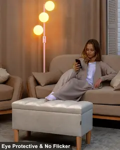 Lightdot Dimmable (Brightness Adjustable) Globe Floor Lamp, Pink Pole Standing Lamps with 3PCS 3000K G9 Bulbs, Mid Century Modern Floor Lamp for Living Room