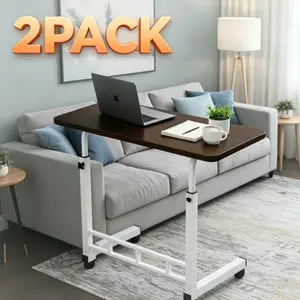 2PACK Height Adjustable Mobile Laptop Table with Wheels, Bedside Computer Desk for Bed & Sofa, Rolling Side Table for Bedroom, Dorm Room & Small Spaces