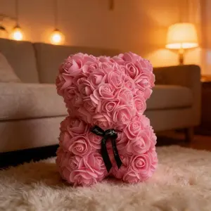 Perfect Gift for Her! 8-Inch Lifelike Rose Bear - Pink/Red/Purple Floral Teddy, Elegant Gift for Valentine‘s, Mother’s Day, Birthday & All Occasions