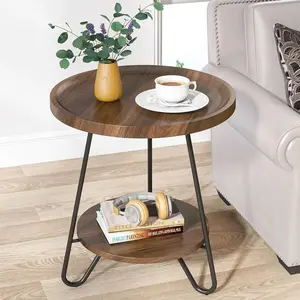 Tribesigns Round Side Table, 2-Tier End Table with Metal Legs, Modern Industrial Beside Table, Small Accent Table Snack Table for Living Room, Bedroom, Small Space