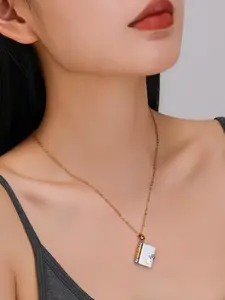 Minimalist Photo Locket Necklace for Women, Openable Bar Pendant Necklace, Gold Memory Picture Necklace