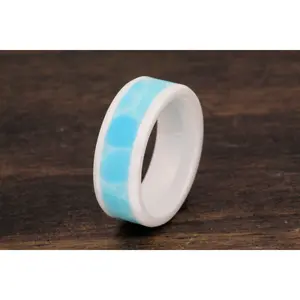 Larimar Stone Ring | Ceramic Wedding Band | 4mm 6mm or 8mm | White Ceramic Ring