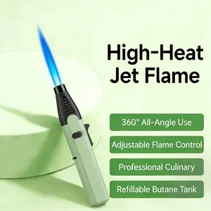 1300° Blue Flame Torch Lighters with Safety Lock - Windproof Refillable Butane Gas Lighters for Outdoor Use, Bbq, Candles & Stove Walls, Comes In Gift Box Packaging (Butane-free)