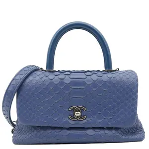 Pre-owned CHANEL Python Leather Shoulder Bags Coco Handle Flap Shoulder Bag Blue