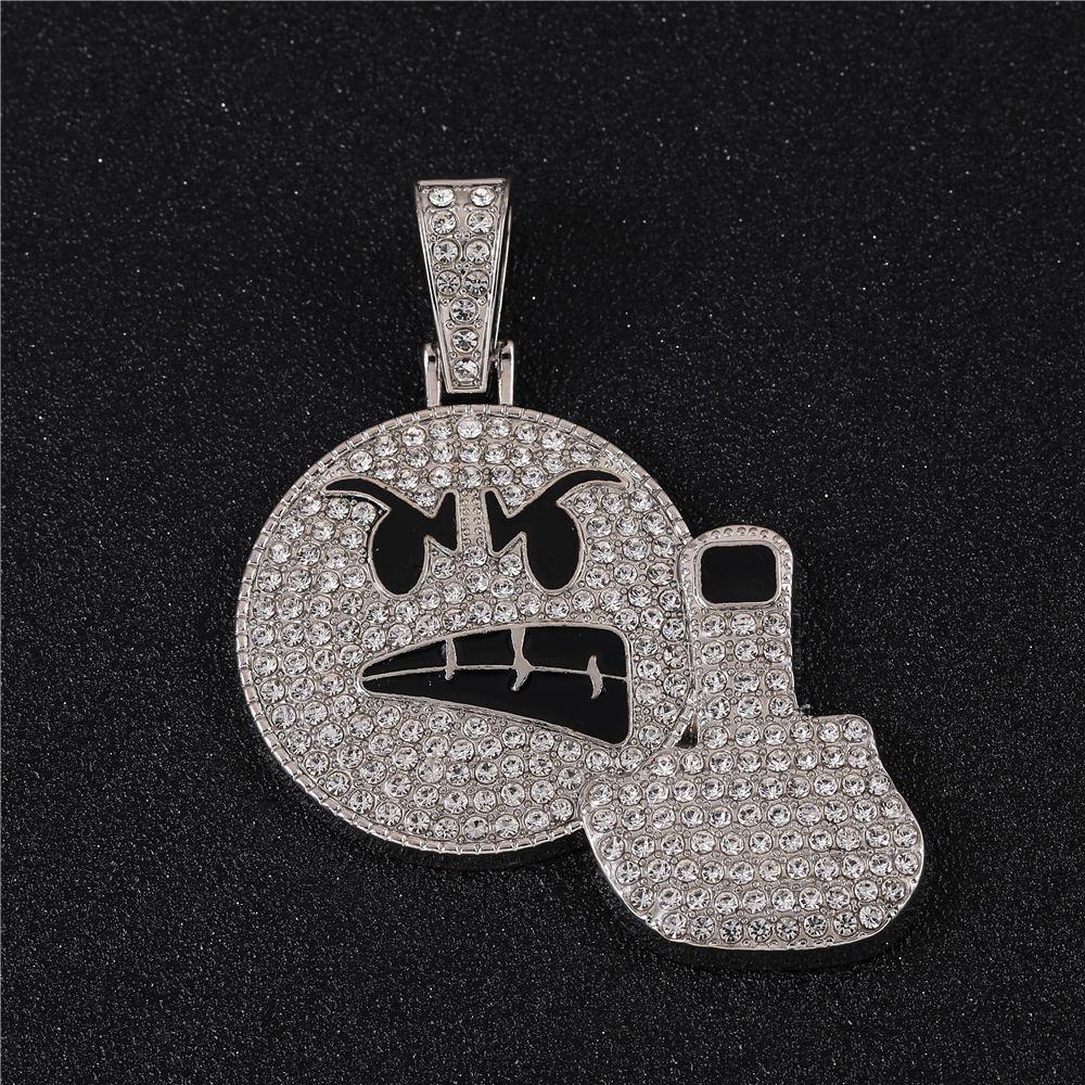 HIP-HOP Style Emoji  Angry Middle Finger Emoji Ice Jewelry Necklace Pendant , 2-Piece Set, Quirky Pendant + Cuban Chain Necklace