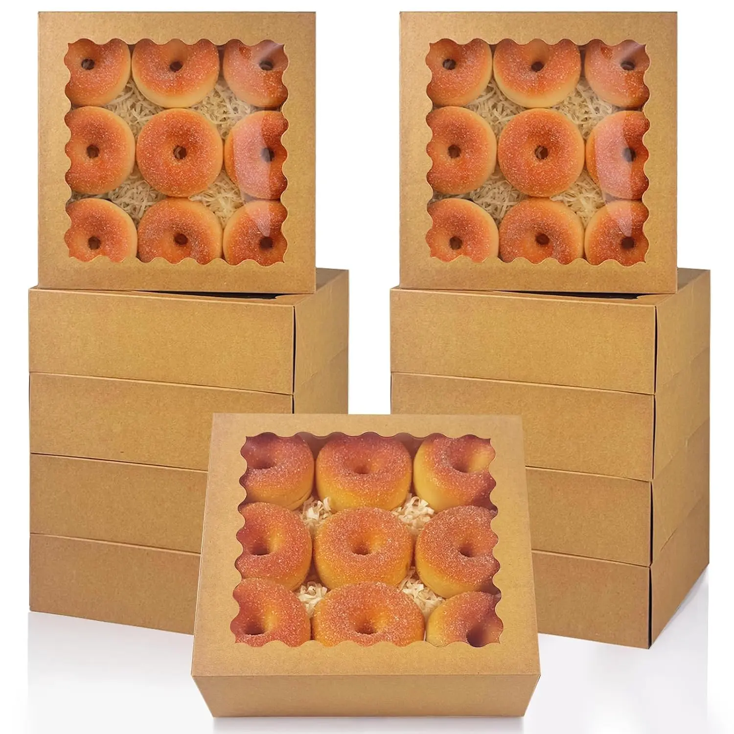 10x10x2.5 Inch Brown Pie Boxes with Window 12Packs Cookie Donut Bakery Box (Auto-pop Up)