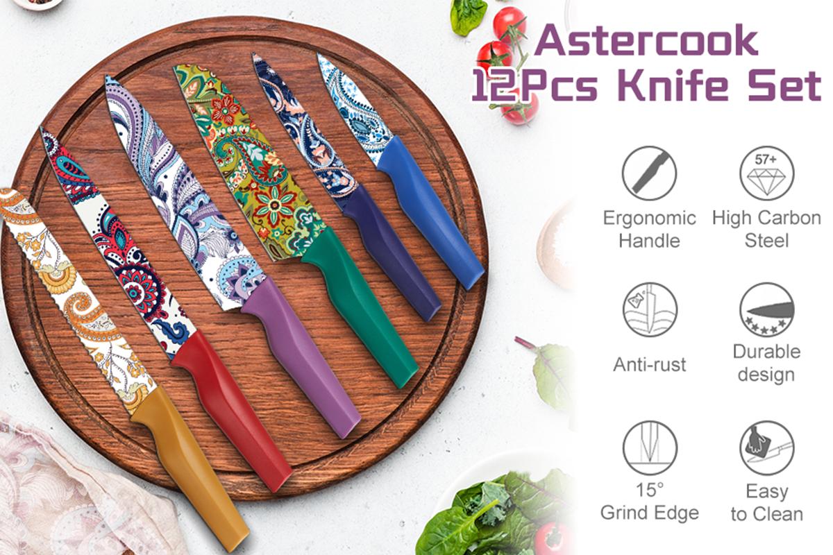Astercook Paisley Knife Set Kitchen Block Rustproof Stainless Steel & Scratch-Resistant PP, Perfect Gift Idea Springtok Multicolor