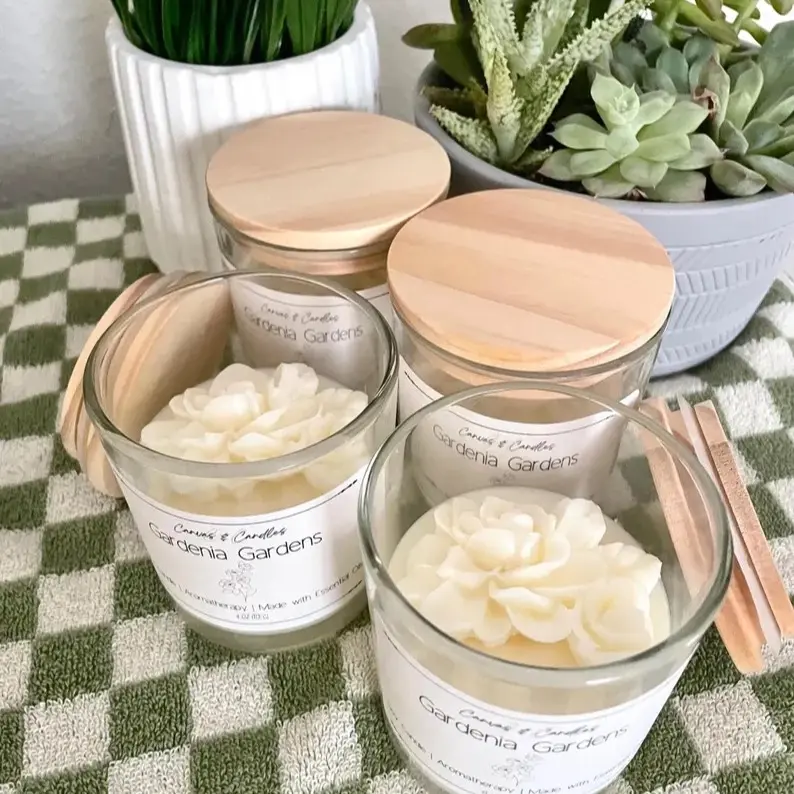 Gardenia Gardens Candle, Gardenia Scented Candles, 3D Candles, Floral Candle Designs