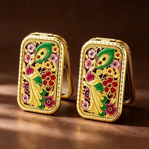 2026 New Vintage Flower Pattern Handheld Mirror, PeachHeart Folding Travel Makeup Tool for Women Girls, Valentine's Day,ThanksgivingMother's Day,Holiday & Birthday Gift Option