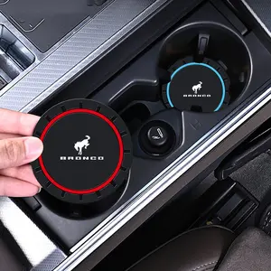 2pcs Silica Gel Car Cup Holder Anti-Slip Insert Coaster Mat, Auto Water Bottle Holder Pads for Ford Bronco Logo, Durable & Stylish Design