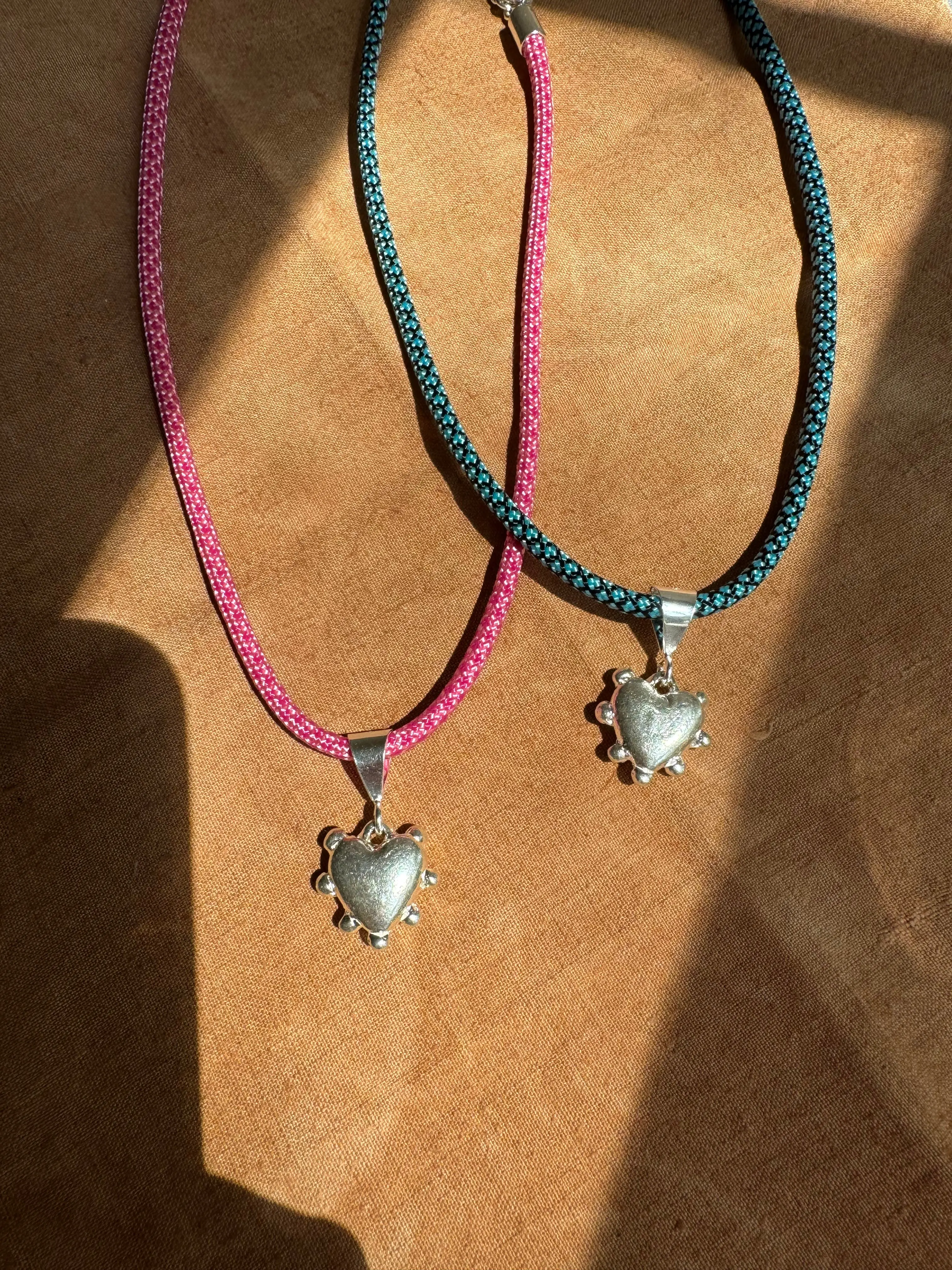 Sterling Silver Studded Heart on Colorful Paracord Necklace