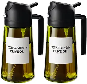 2 Count 2-in-1 Olive Oil Dispenser and Sprayer for Kitchen 16oz Premium Glass Bottle for Cooking Air Fryer Salad Grilling Barbecue Utensils Food-Grade Sprayer for Precise Control Healthy Meal Prep Multi-Color Home Use - Kitchenware