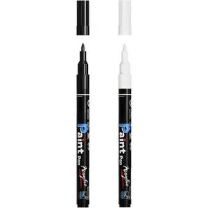 White & Black   Pens 2 Pack, 0.7mm Extra Fine Tip Water-Based Permanent Markers, Quick Drying, , Non   Markers for , Metal, Rock, Plastic, Glass, Canvas