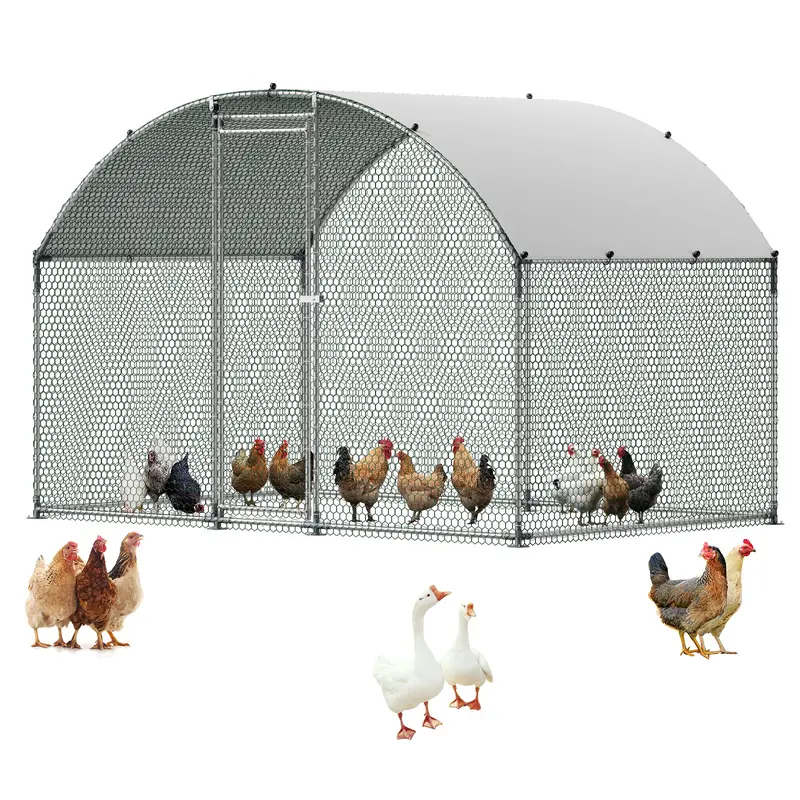 VEVOR Coated Metal Backyard Walk-in Chicken Coop, 9.8x6.5x6.5ft Large Pen with Tear-Resist PE Cover, Dome Roof, Hex Mesh, Secure Lock, Wind-Resistant, 4-Sided Ventilation, Easy Installation, All Seasons, Duck/Rabbit Ready Salt-Spray Tested Farm Supply