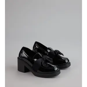 Gloss And Bow Block Heel Loafers