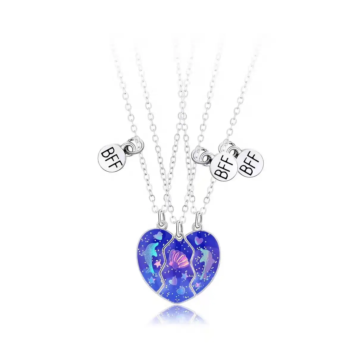 Three blue dolphin necklaces