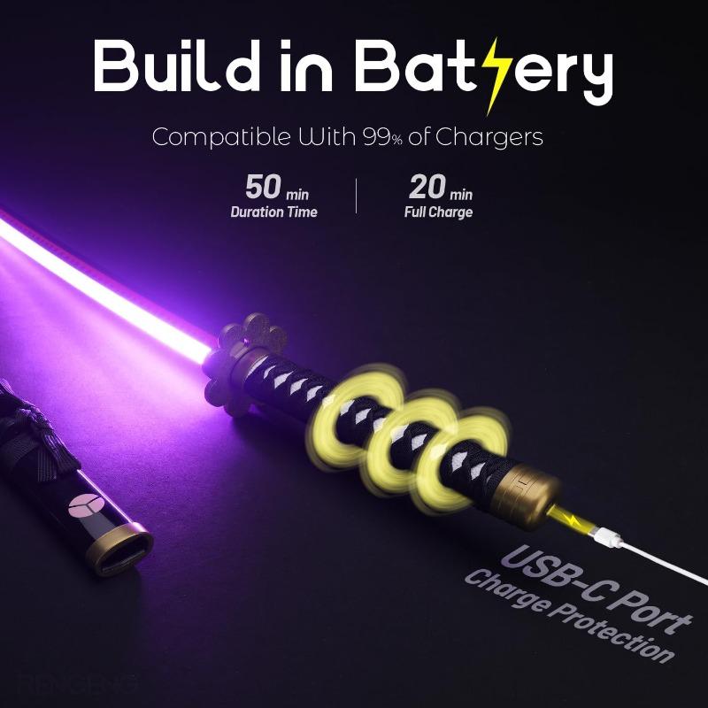 DKD Light Up Sword Shusui 40 Inches Rechargeable Pre-Assembled Plastic Anime Sword with Belt Stand & Spinner for Anime Enthusiasts Ready to Play