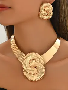 Women's Fashion Jewelry Set, Elegant Jewelry Set, Metal Statement Necklace & Earrings, Party Wedding Gift, All Seasons Wear, Unique Design Accessories, Complete Accessories Set, Matching Jewelry Set, Fashionable Jewelry Set