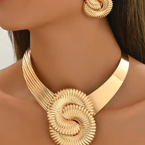 Women's Fashion Jewelry Set, Metal Statement Necklace & Earrings, Necklace And Earring Set, Party Wedding Gift, All Seasons Wear, Unique Design Accessories, Complete Accessories Set, Necklaces Earrings Set