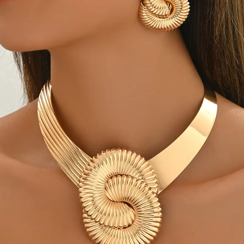 Women's Fashion Jewelry Set, Metal Statement Necklace & Earrings, Necklace And Earring Set, Party Wedding Gift, All Seasons Wear, Unique Design Accessories, Complete Accessories Set, Necklaces Earrings Set