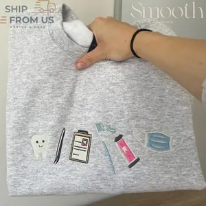 Cute Dental Tools Embroidered T-Shirt Sweatshirt Hoodie, Smiling Tooth Medical Icons Shirt, Dentist Hygienist Gift, Minimal Healthcare Embroidery, Dental Student Apparel, Clinic Staff Outfit, Aesthetic Workwear, Unisex Casual Top