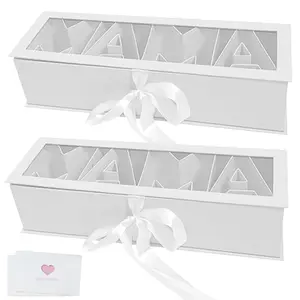 Gift Box 17.36x5.63x4.33 Inch MAMA Letter Shaped Fillable Box with Ribbon, 2 Pack With 2 Cards For Mom’s Work Promotion Celebration, Mother’s Day Tea Party, Long-Distance Mom Care Packages And Mom-Centric Occasion Gift Arrangements