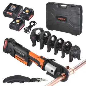 Pro Press Tool Pipe Crimping Kit With Battery Powered Press Tool And Six Jaws, Cordless Crimping System For Copper, PEX And PVC Pipe Fittings, Portable Kit With Quick Change Jaw Set And Safe Locking Mechanism