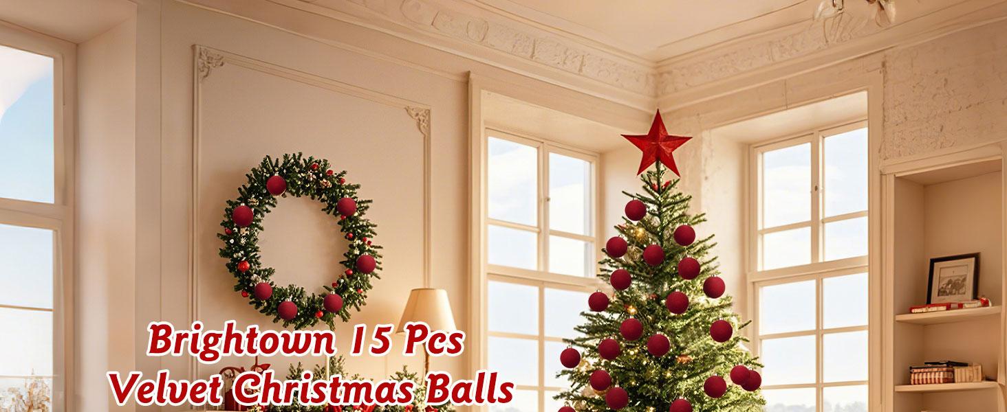 Brightown 15 Pcs Red Velvet Christmas Valentines Balls, 3.15 Inch Velvet Ornaments for Christmas Tree, Christma Tree Flocked Ornaments Balls for Family Holiday Wedding Party Xmas Hanging Decoration Brightown 15 Pcs Red Velvet Christmas Valentines Balls, 3.15 Inch Velvet Ornaments for Christmas Tree, Christma Tree Flocked Ornaments Balls for Family Holiday Wedding Party Xmas Hanging Decoration