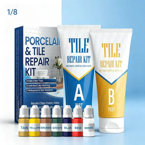 Repair Kit for Ceramic Tiles, Color Match for Cracks & Chips, Porcelain Repair Adhesive with Super Strong Bond, Fix Chips, Cracks and Holes on Tile, Porcelain, Acrylic, Fiberglass
