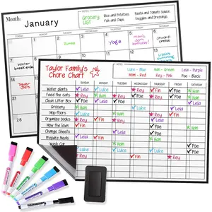Cinch  Dry Erase Calendar  Chores Chart for  Bundle for Fridge: 2 Boards Included 17"x12", 6 Fine Tip Markers  Large Eraser w/, Chore Chart  Board for  and Adults