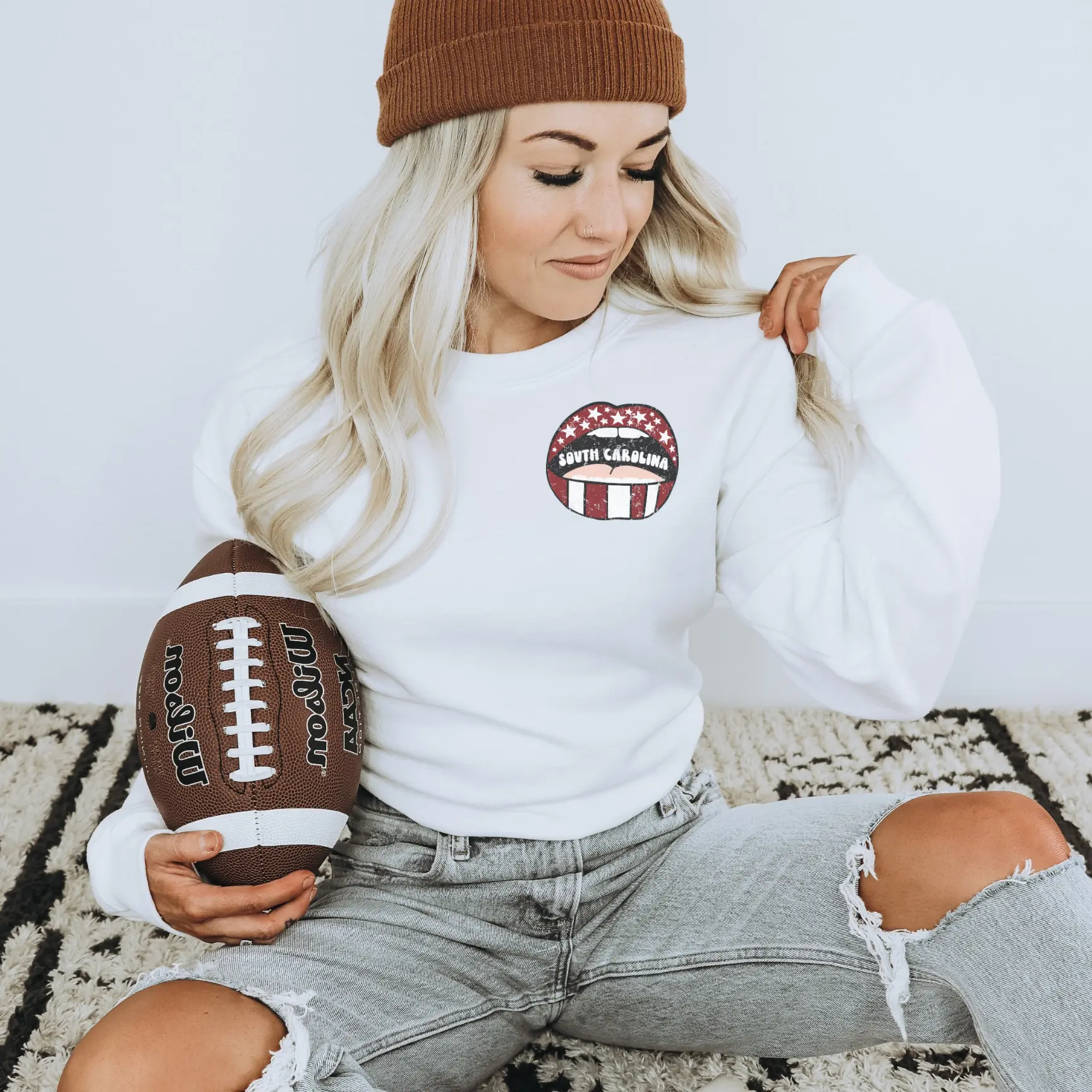 Vintage Gameday College Sweatshirt Lip Women's Sweartshirt - Round Neck Casual Comfortable Top Women