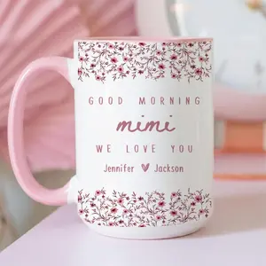 Custom Floral Grandma Mug with Grandkids Names, Personalized Mother's Day Coffee Cup