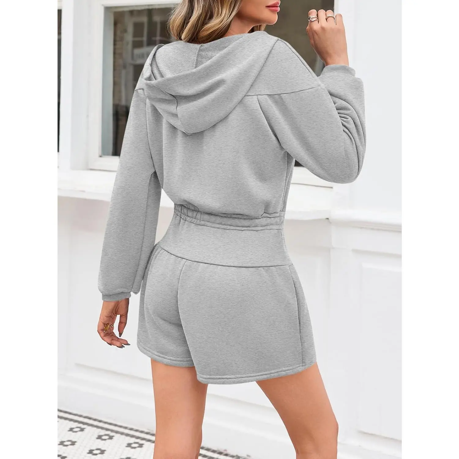 PASLTER Womens Rompers Casual One Piece Outfits Half Zip Long