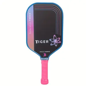 Tiger Proton Series Three Project Flamingo Carbon Fiber Pickleball Paddle - 16mm T300 Cold Pressed, Carbon Friction Surface for Spin, Power & Control, Ergonomic Grip, Red/Blue - Perfect Gift for Men & Women (Easter, Valentine's, Mother's Day)
