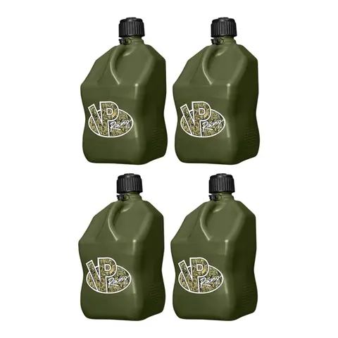 VP Racing 5.5 Gal Camouflage Utility Jug (4 Pack) - High Density Polyethylene Motorsport Storage Container, Quick-Flow Spout, Contoured Handle, Spill-Proof Cap, Bottom Grip, Versatile Outdoor Camping Equipment