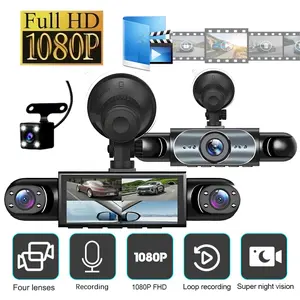 4 Channel 1080P FHD Car Dash Cam Car Dvr Camera with Front 1080P, Rear 720p, Left & Right 480P Recording - Optional 32GB SD Card, Rotating Camera, Rear Camera, Loop Recording, Night Vision, G-Sensor & WDR & Essential Car Accessory