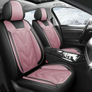 Universal Fit Pink Car Seat Covers Front Rear Full Set,Seat Protector Waterproof Leather Car Seat Cushion,Automotive Interior Cushion Protector Fit for Most Cars